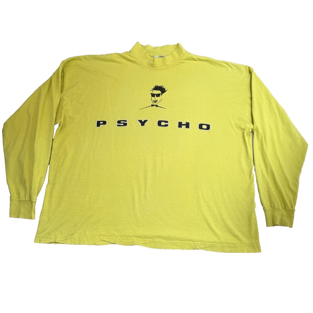 Vtg Psycho Wear T-Shirt Men One Size Neon Yellow Graphic Long Sleeve 90s Skater‎